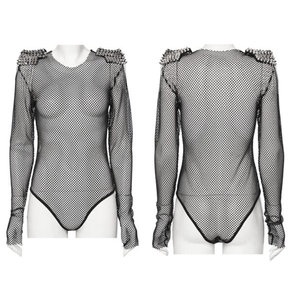 Rhinestone Mesh Punk Bodysuit - Image 6