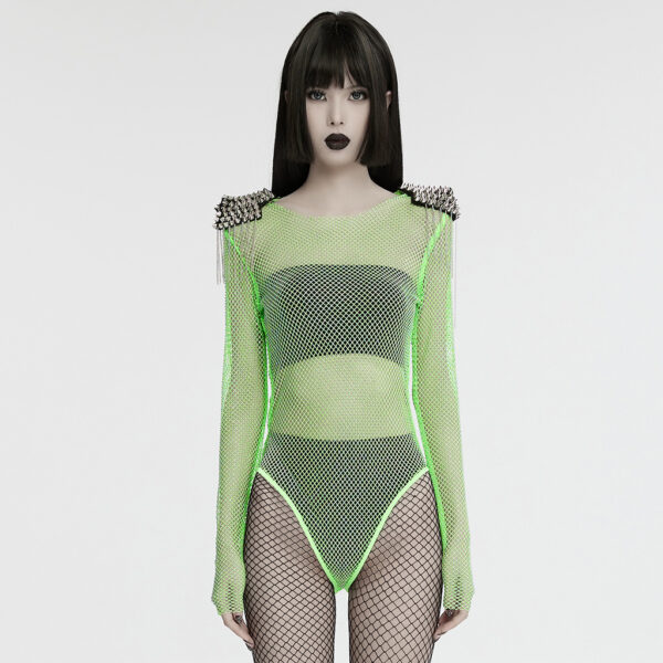 Rhinestone Mesh Punk Bodysuit - Image 10