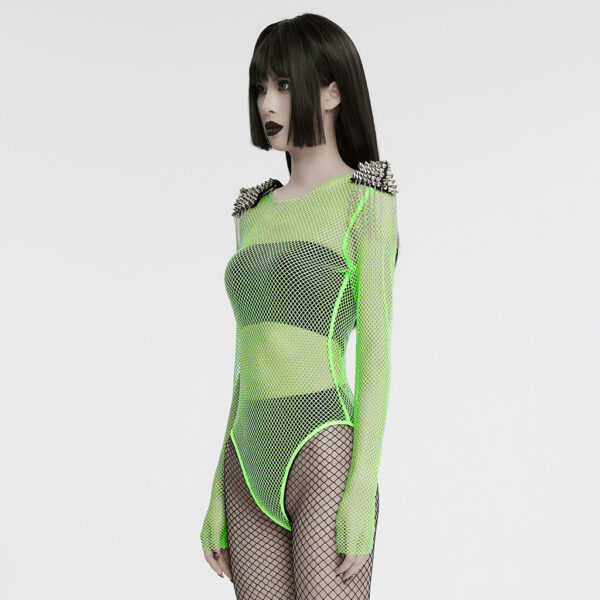 Rhinestone Mesh Punk Bodysuit - Image 11