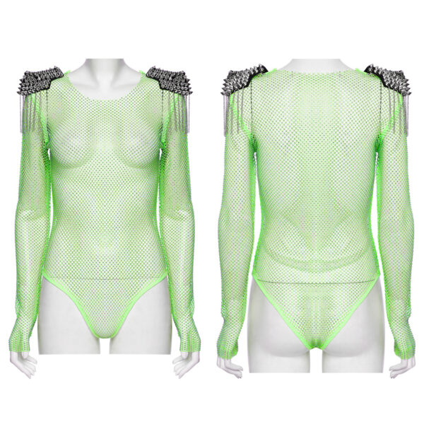 Rhinestone Mesh Punk Bodysuit - Image 14