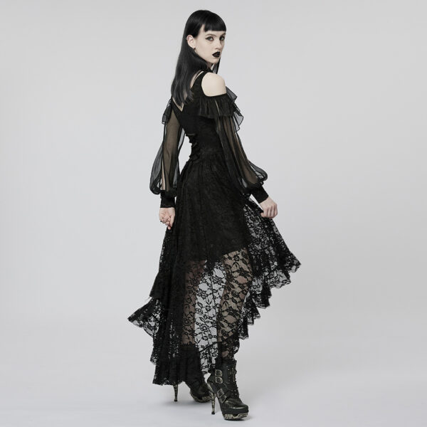 Gothic Dark Lace Chiffon Slim Fit Long Dress - Image 2