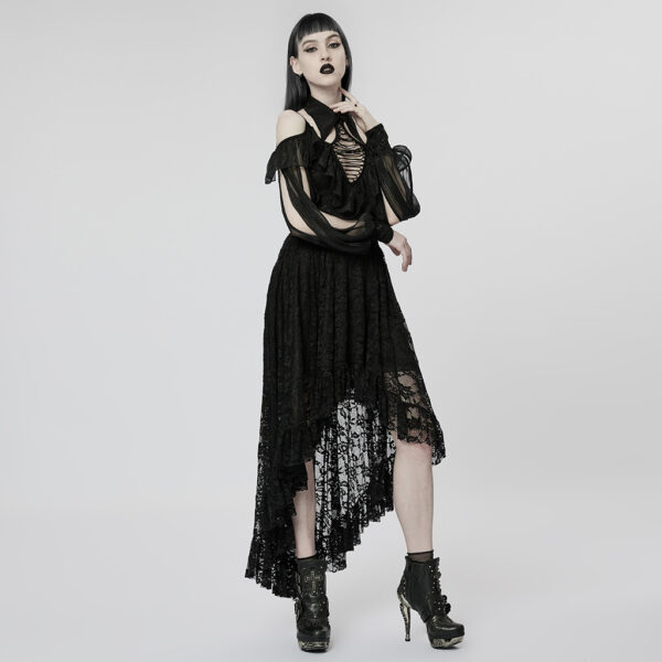 Gothic Dark Lace Chiffon Slim Fit Long Dress - Image 4