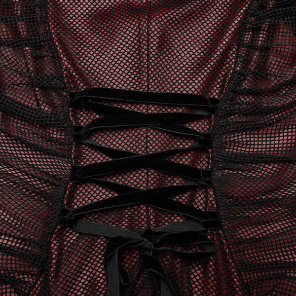 Gothic Mesh Ruffle Slim Red Dress - Image 9