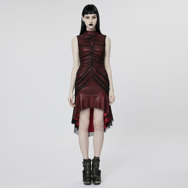 Gothic Mesh Ruffle Slim Red Dress