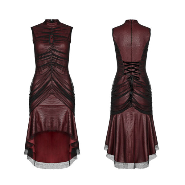 Gothic Mesh Ruffle Slim Red Dress - Image 5