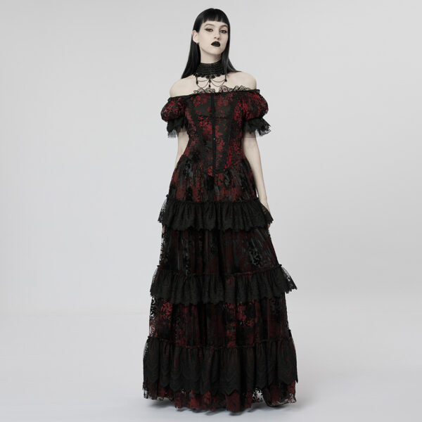 Gothic Lace Flocking Wedding Dress