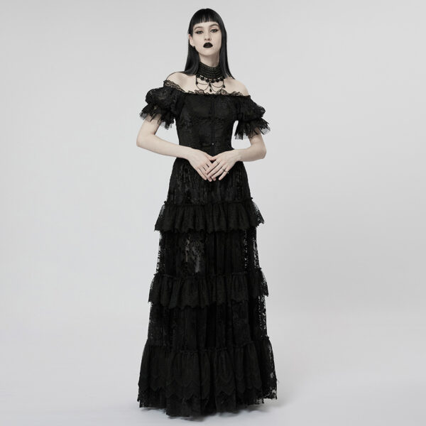 Gothic Lace Flocking Black Wedding Dress