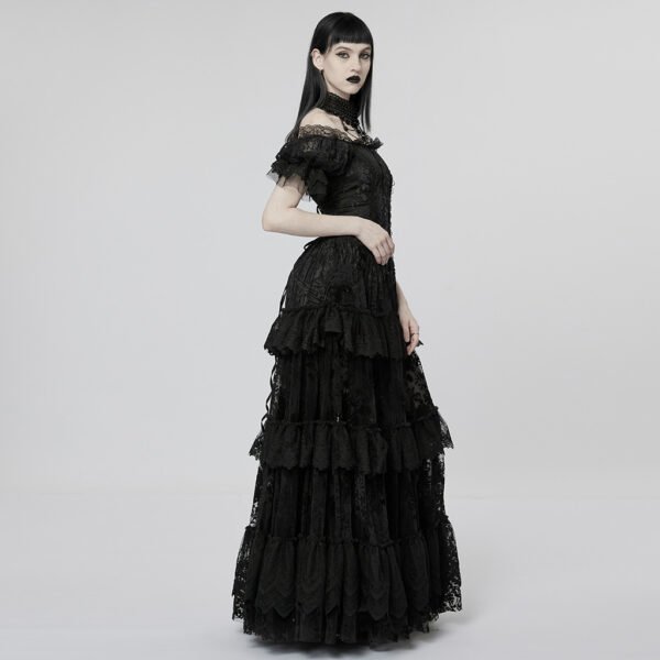 Gothic Lace Flocking Black Wedding Dress - Image 2