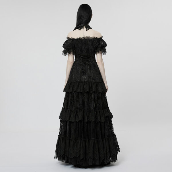 Gothic Lace Flocking Black Wedding Dress - Image 3