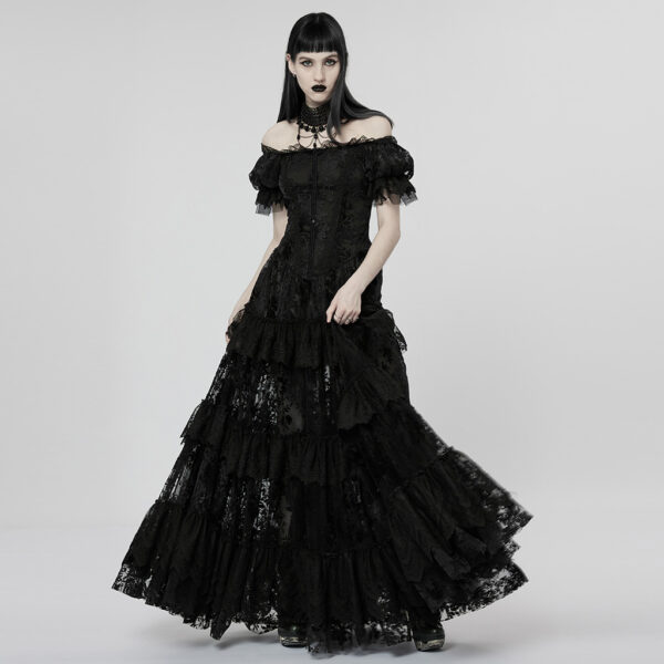 Gothic Lace Flocking Black Wedding Dress - Image 4