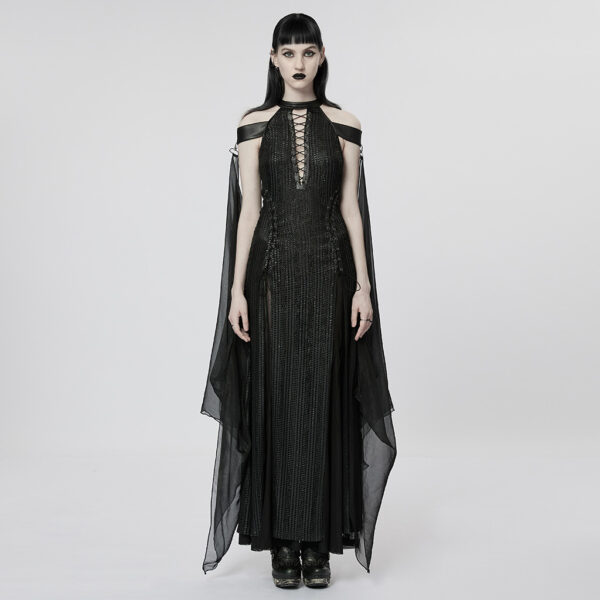 Halter Deep V-Neck High Slit Chiffon Goth Dress