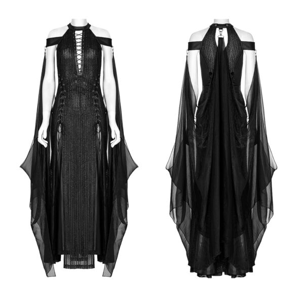 Halter Deep V-Neck High Slit Chiffon Goth Dress - Image 5