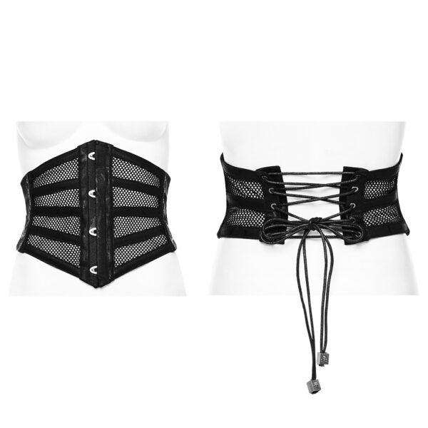 Soft Elastic Twill Printed PU And Mesh Punk Corset - Image 5