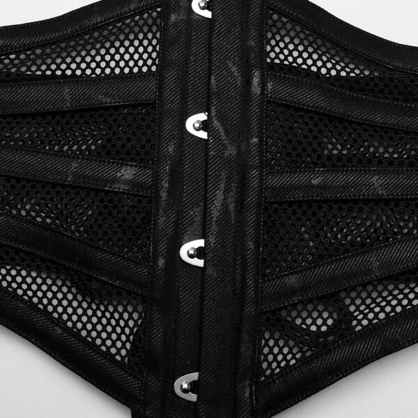 Soft Elastic Twill Printed PU And Mesh Punk Corset - Image 6