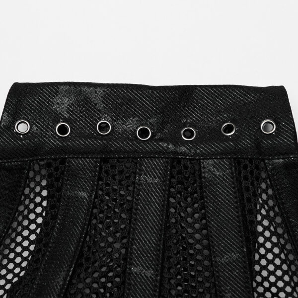 Soft Elastic Twill Printed PU And Mesh Punk Corset - Image 7