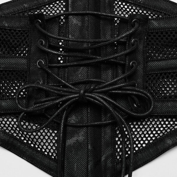 Soft Elastic Twill Printed PU And Mesh Punk Corset - Image 8