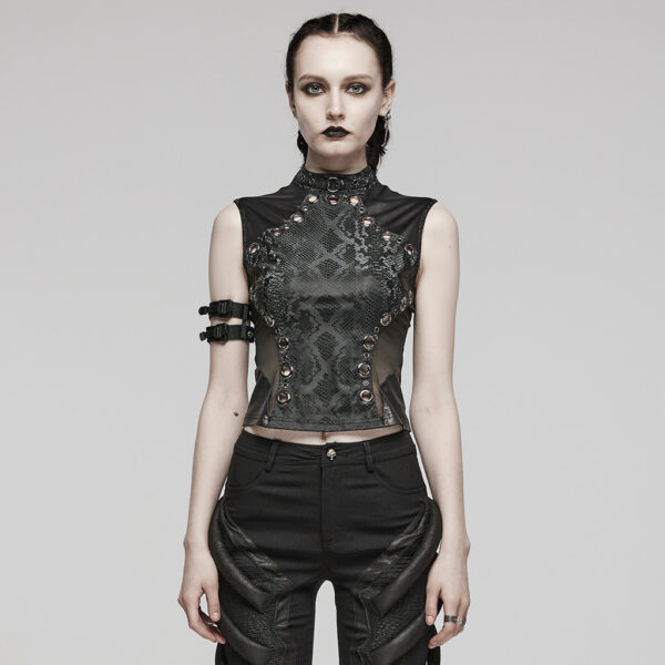 Embellished Waistline Zippered Back Punk Top