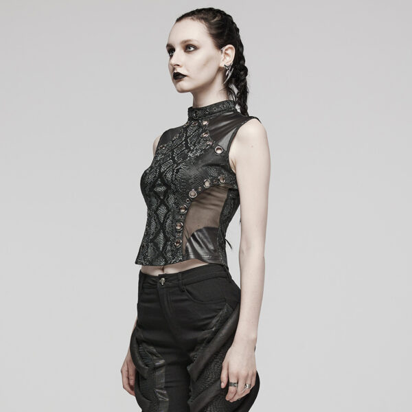 Embellished Waistline Zippered Back Punk Top - Image 2