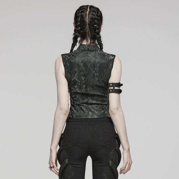 Embellished Waistline Zippered Back Punk Top - Image 3