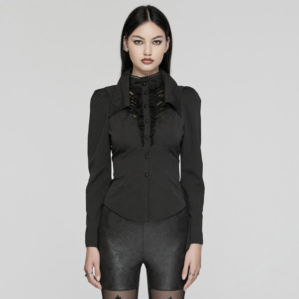 Lace Splicing Goth Double-Collar Shirt