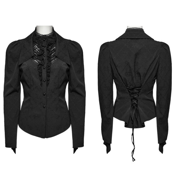 Lace Splicing Goth Double-Collar Shirt - Image 5