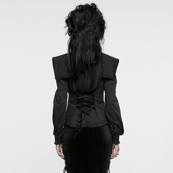 Ruffles Collar Retro Goth Wide Shoulder Shirt - Image 3