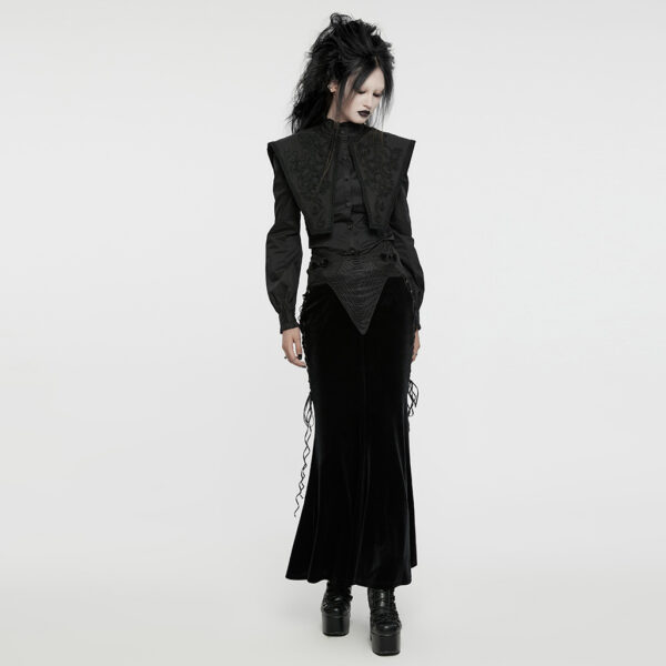 Ruffles Collar Retro Goth Wide Shoulder Shirt - Image 4