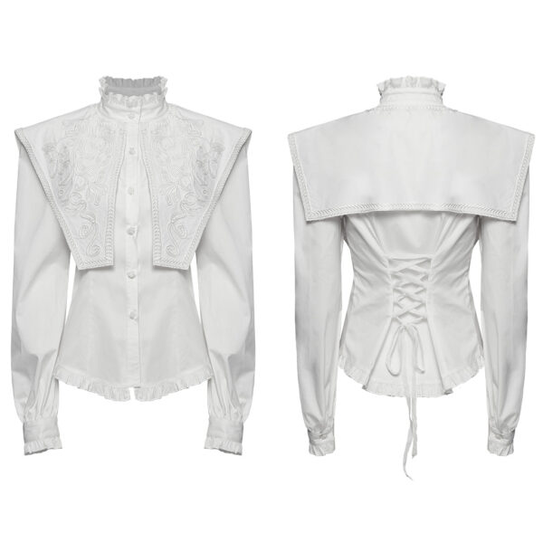 Ruffles Collar Retro Goth Wide Shoulder Shirt - Image 15