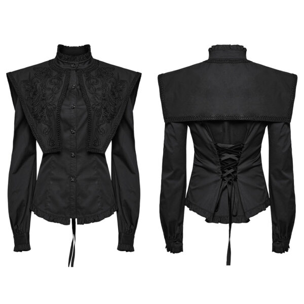 Ruffles Collar Retro Goth Wide Shoulder Shirt - Image 5