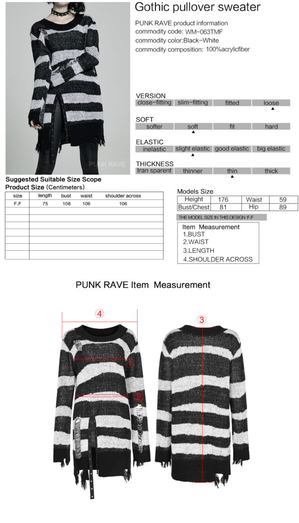 Gothic Black-White Striped Pullover Sweater - Image 9