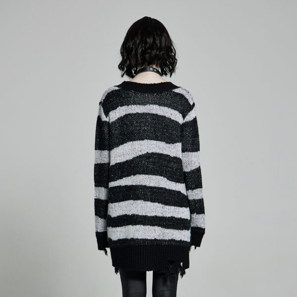 Gothic Black-White Striped Pullover Sweater - Image 3