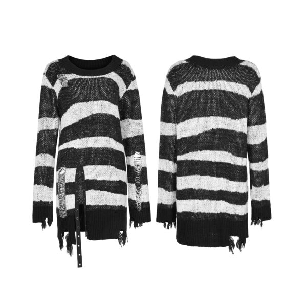 Gothic Black-White Striped Pullover Sweater - Image 5