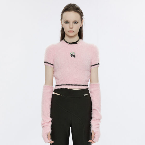 Punk Cherry Skull Crop Pink Sweater