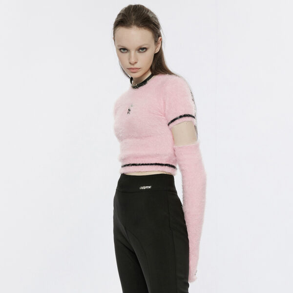 Punk Cherry Skull Crop Pink Sweater - Image 2