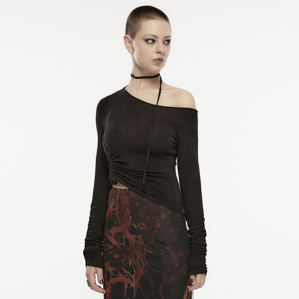 Punk Rave Asymmetric Slant Neck Long Sleeve T-Shirt