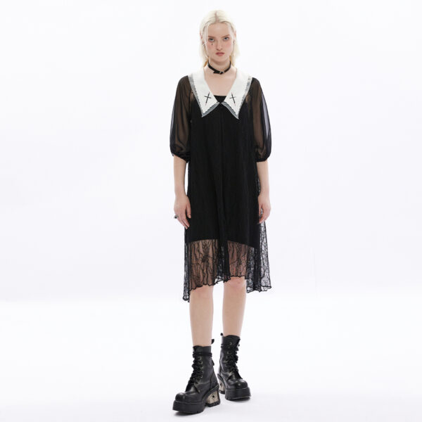 Goth Double-Layered Medium Sleeve Lace Dress