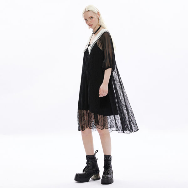 Goth Double-Layered Medium Sleeve Lace Dress - Image 3