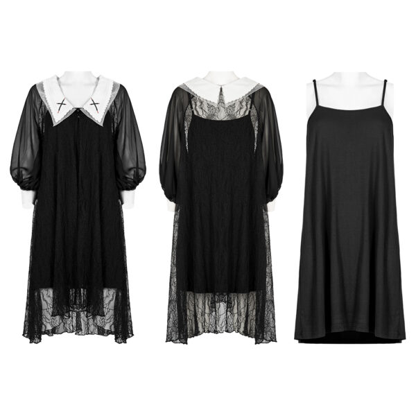 Goth Double-Layered Medium Sleeve Lace Dress - Image 5