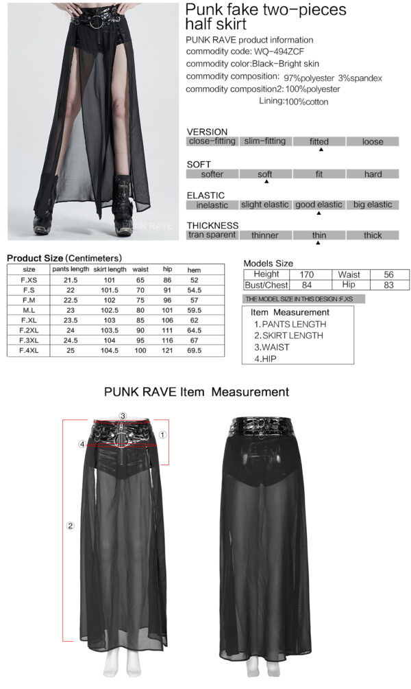 Punk Two-Pieces Chiffon Half Skirt - Image 9