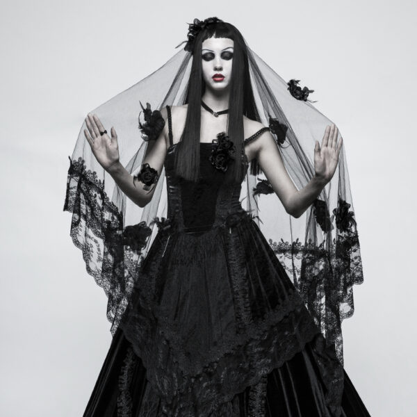 Gothic Punk Long Lace Wedding Veil