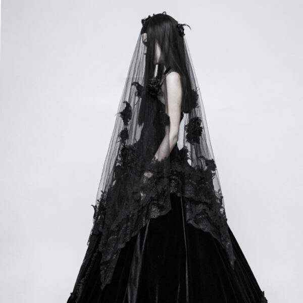 Gothic Punk Long Lace Wedding Veil - Image 2