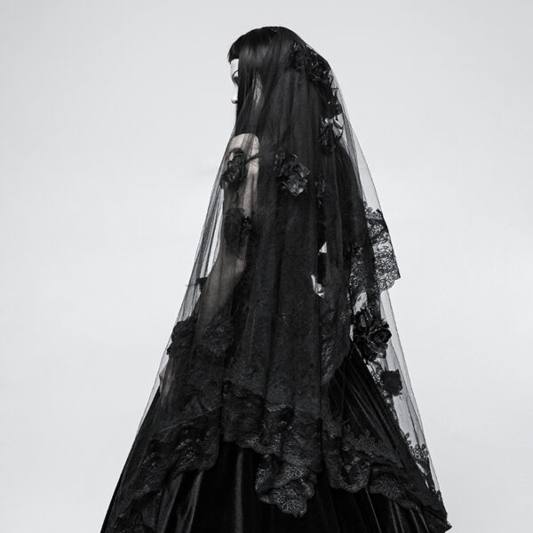 Gothic Punk Long Lace Wedding Veil - Image 3