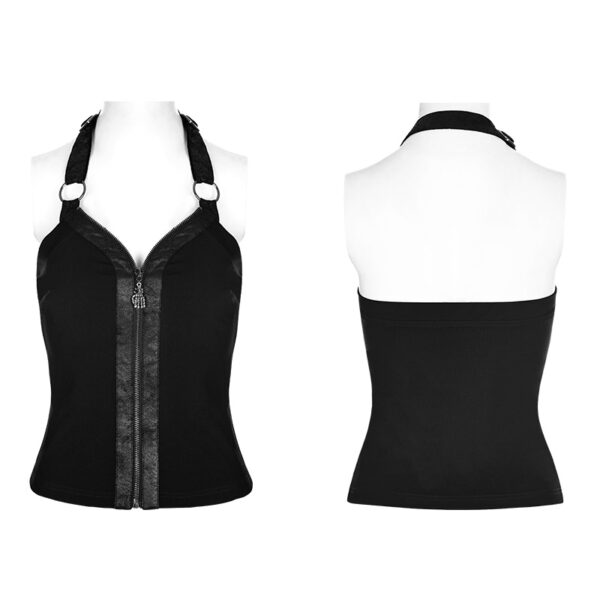 Knitted Fabric PU Details Punk Vest - Image 5