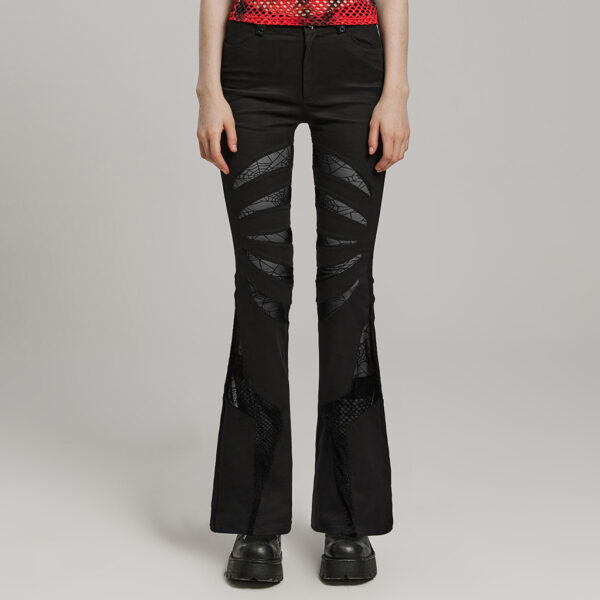 Goth Spider Mesh Flare Black Punk Trousers