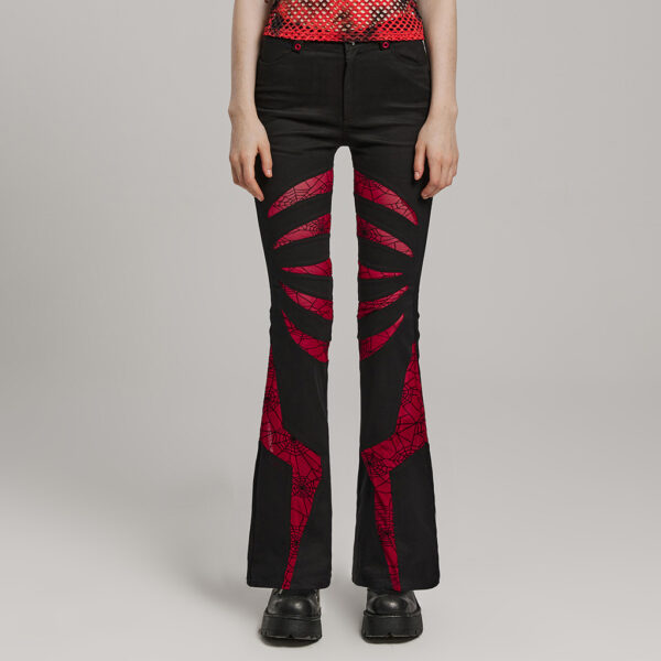 Goth Spider Mesh Flare Punk Trousers