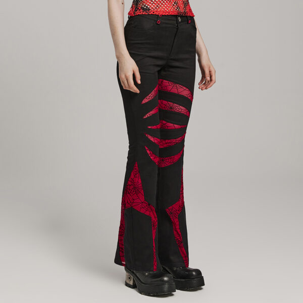 Goth Spider Mesh Flare Punk Trousers - Image 2