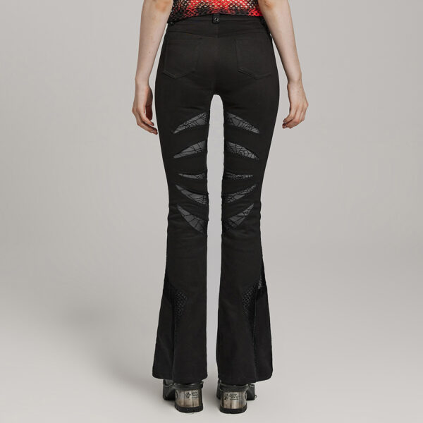 Goth Spider Mesh Flare Black Punk Trousers - Image 3