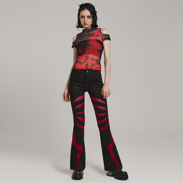 Goth Spider Mesh Flare Punk Trousers - Image 4