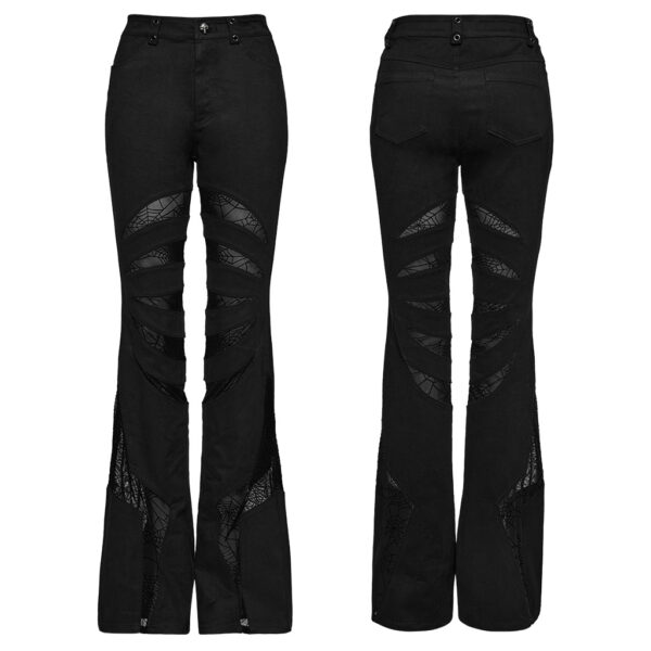 Goth Spider Mesh Flare Black Punk Trousers - Image 5