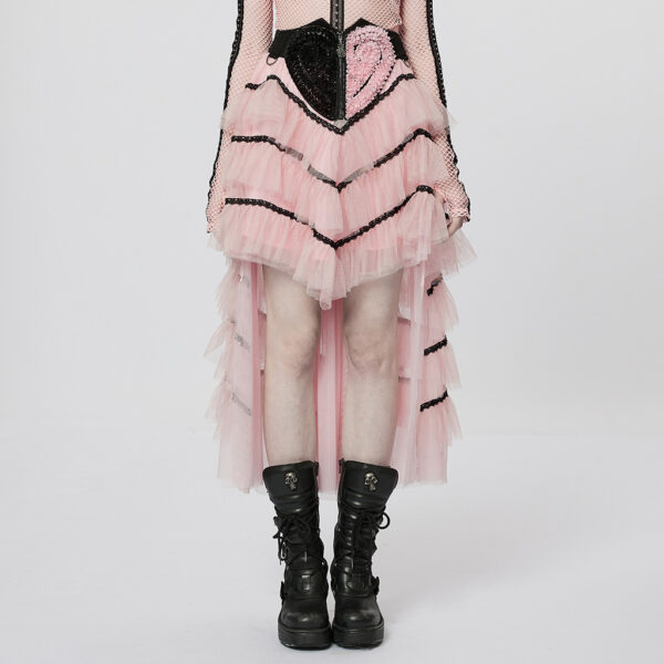 Lolita Pink Ruffed Layered Tulle Splicing Punk Skirt